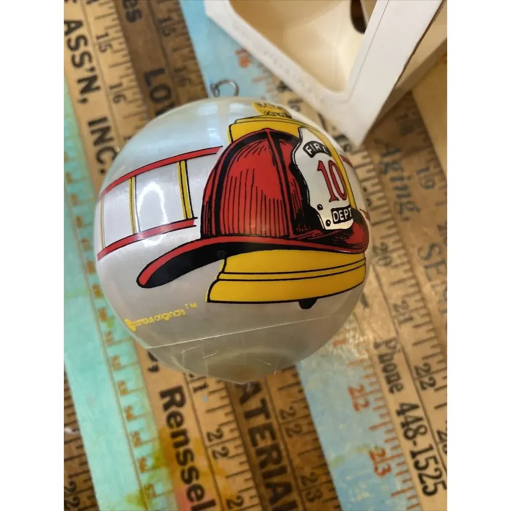 VINTAGE Satin Ball Firefighter Fire Dept 10 Christmas Ornament Fire Engine 80s